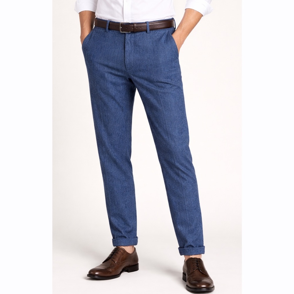 Lands’ End Mens Blue Wool Plain Front Trousers‎ Pants Size 34in NWOT